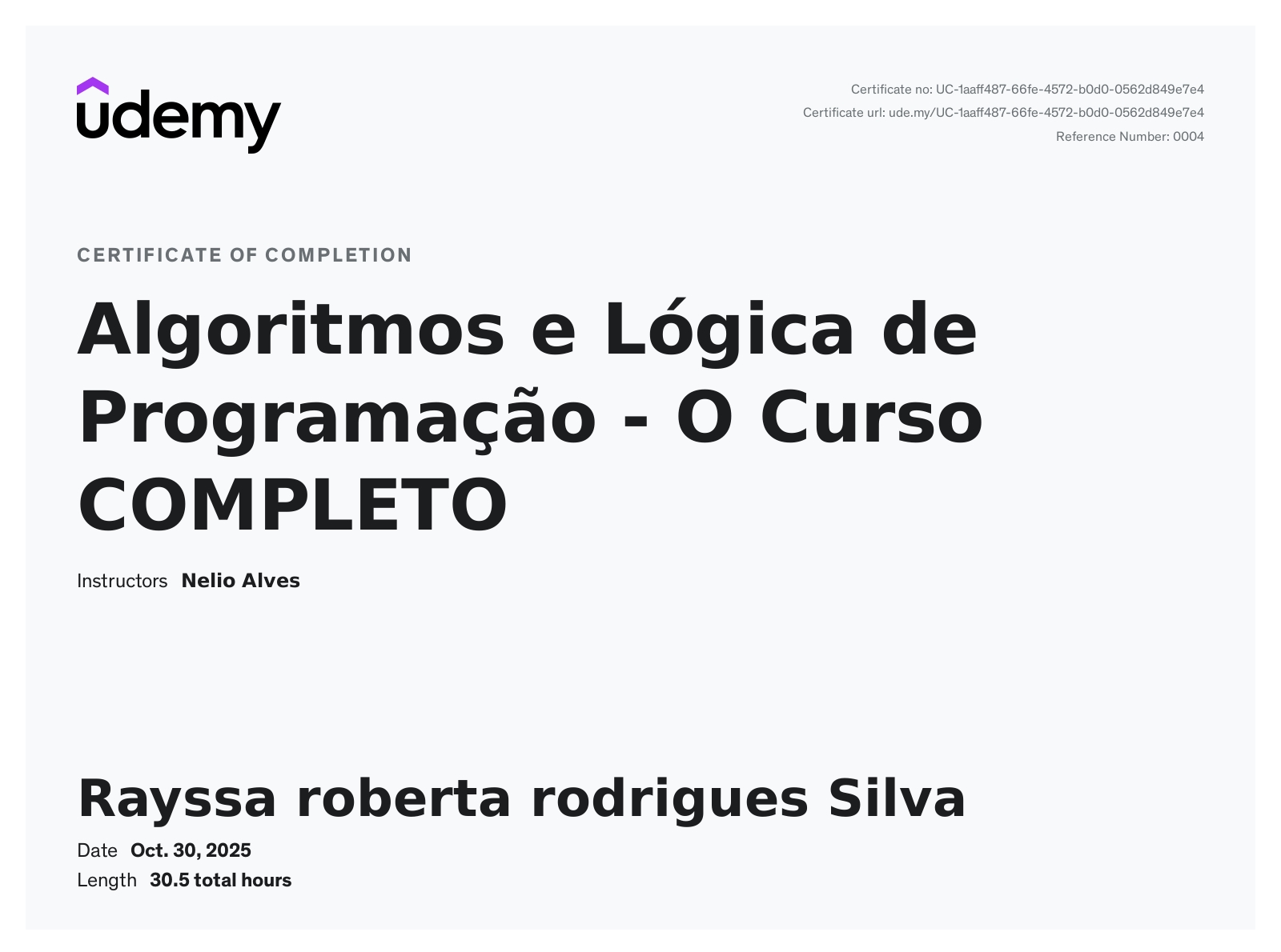 Certificado de Lógica de Programação
